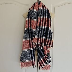 Just Cozy Blanket Fringed Scarf Red & Blue